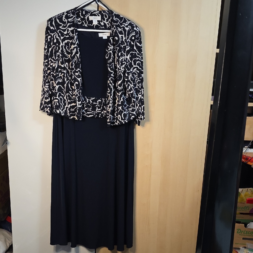CJ Banks Blackβ and White Dress And Jacket, 16W, Gently Preloved